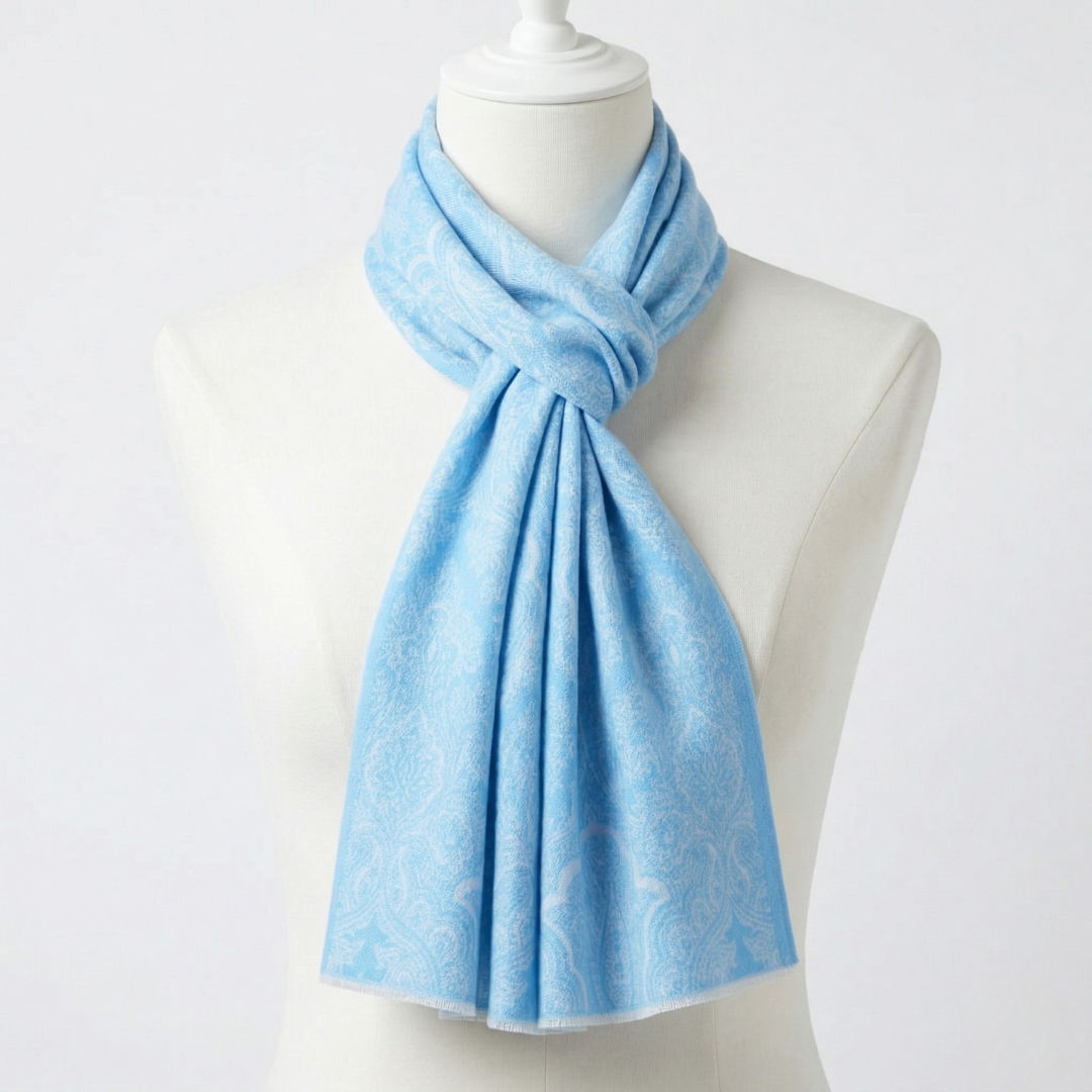 Blue Damask Pattern Cotton Scarf